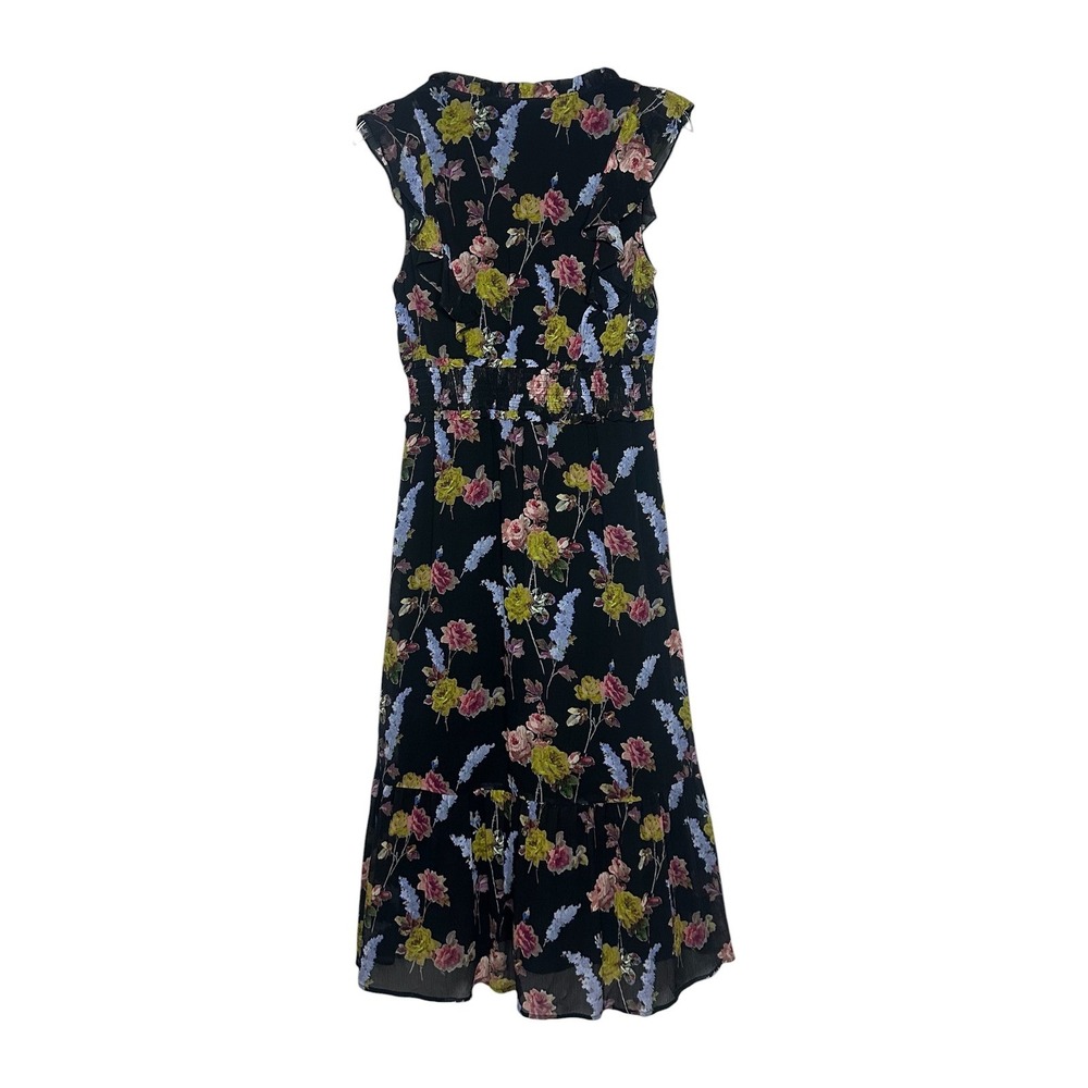 PAIGE Katharina Sleeveless Silk Chiffon Midi Dress Black‎ Floral Smocked Waist S - Picture 3 of 14